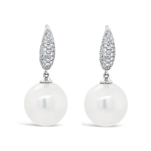 Vintage crystal earrings for elegant occasions-South Sea Pearl & Diamond Dangle Earrings