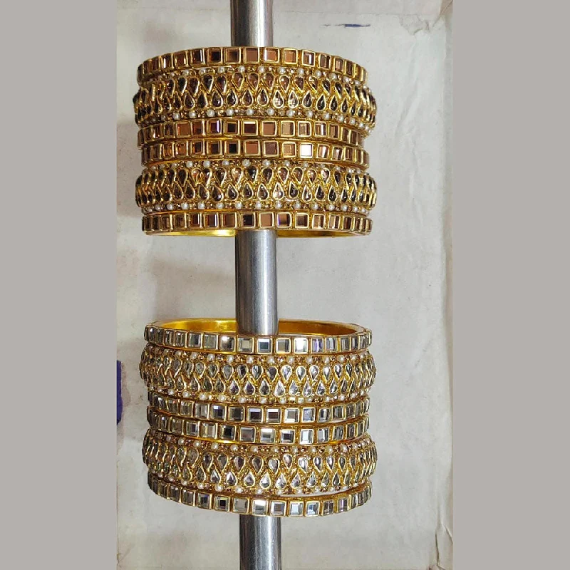 Vintage silver bangles for timeless beauty-Kiran Bangles Kundan Stone Bangles Set