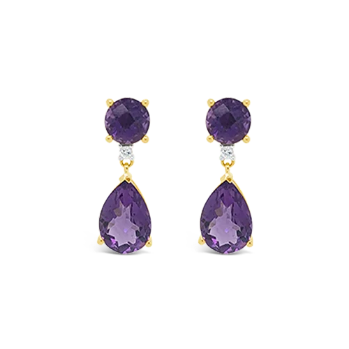 Chic ear cuffs for modern, edgy fashion-Amethyst & Diamond Dangle Earrings