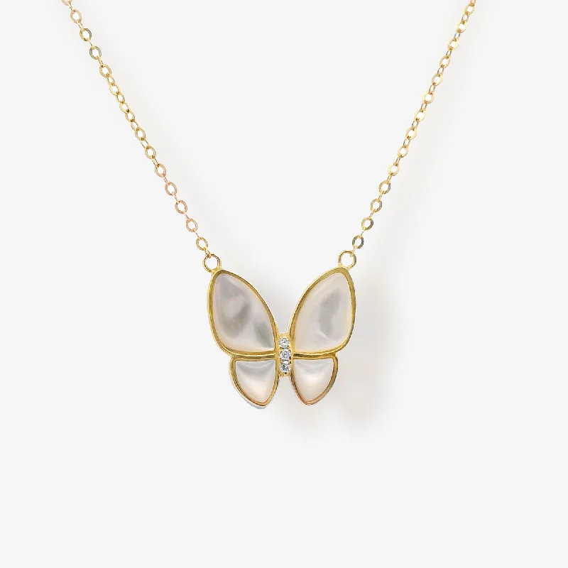 Modern layered necklaces for on-trend fashion-White MOP & Diamond Butterfly Necklace