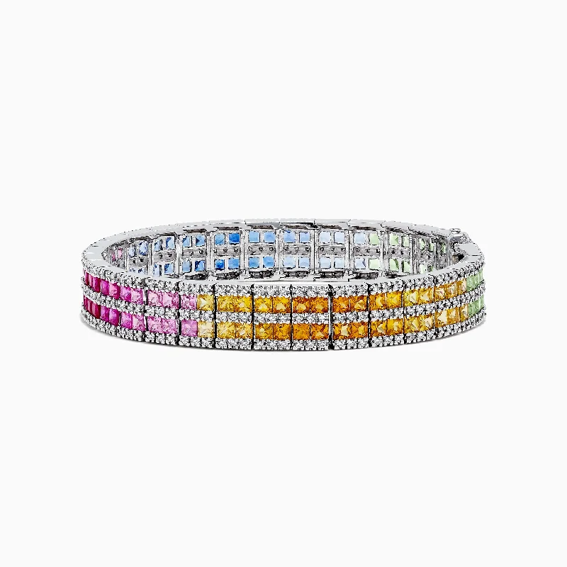 Gold-plated bracelets for affordable luxury-Watercolors 14K Gold Multi Sapphire and Diamond Bracelet, 17.93 TCW