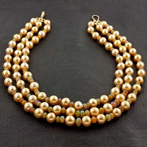 Beaded necklaces for a colorful pop of style-Golden South Sea Pearl & Opal Necklace