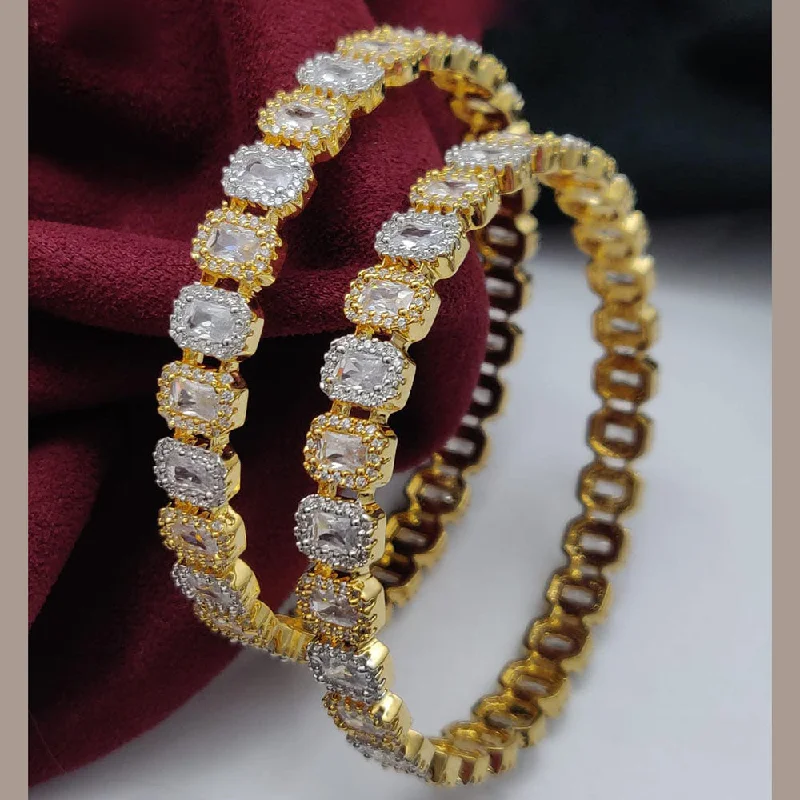 Stackable gemstone bangles for layered elegance-Vivah Creations 2 Tone Plated American Diamond  Bangle Set