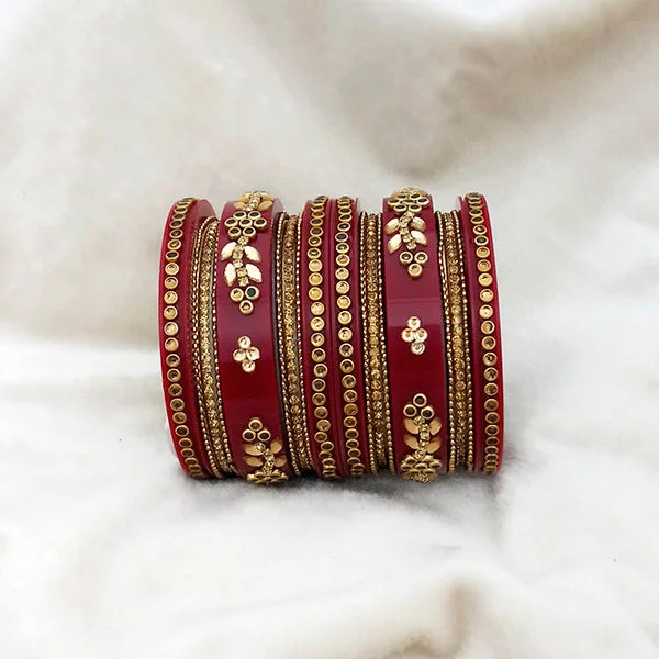 Vibrant enamel bangles for playful fashion-Sejal Maroon Color Austrian Stone Bangle Set  - 1403753