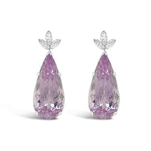 Custom engraved earrings for personalized gifts-Kunzite & Diamond Drop Earrings