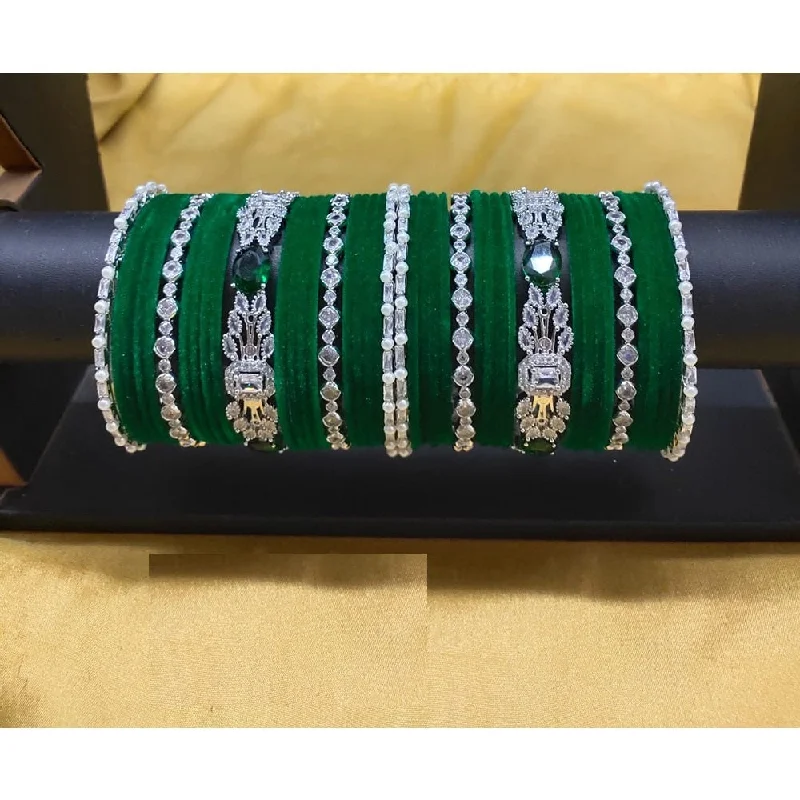 Gold bangles for timeless elegance-Akruti Collection Silver Plated AD And Velvet Bangle Set