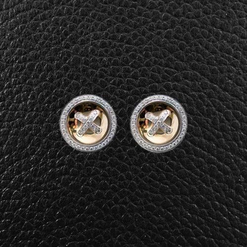 Unique wire earrings for contemporary design lovers-Gold & Diamond Button Earrings