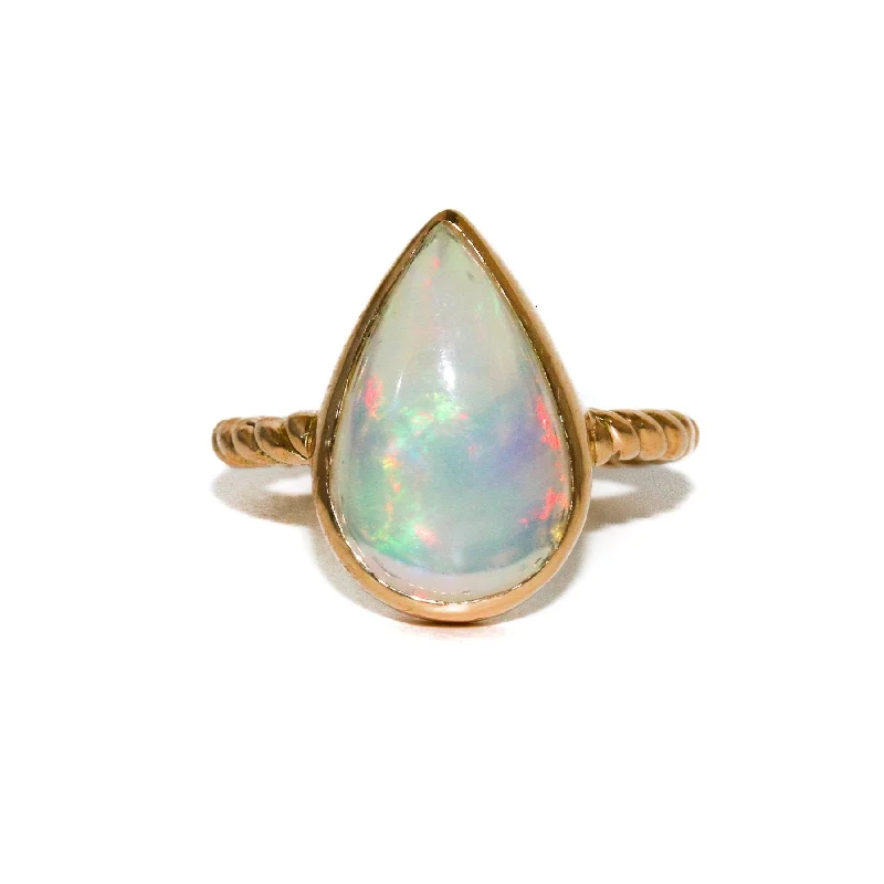 Wedding bands for him and her-14k Teardrop Welo Opal Ring