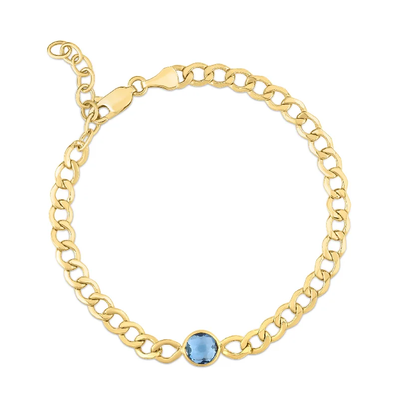 Boho leather wrap bracelets for free-spirited style-14K Blue Topaz Curb Chain Bracelet