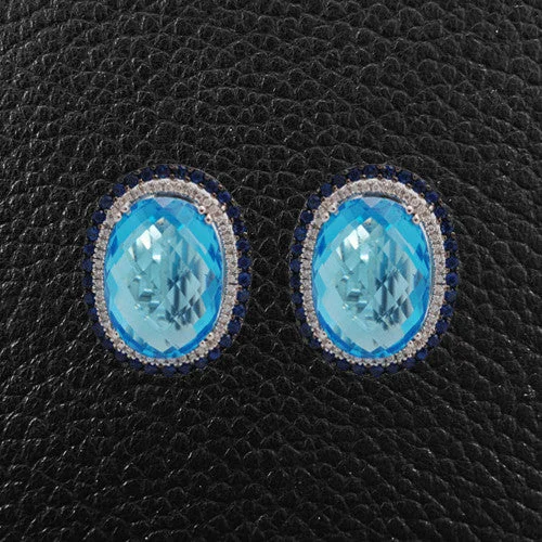 Dangle earrings for a dramatic look-Blue Topaz, Sapphire & Diamond Earrings