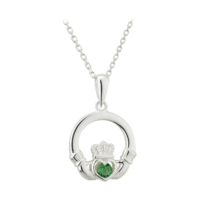 Custom engraved pendant necklaces for special occasions-Silver Crystal Claddagh Pendant