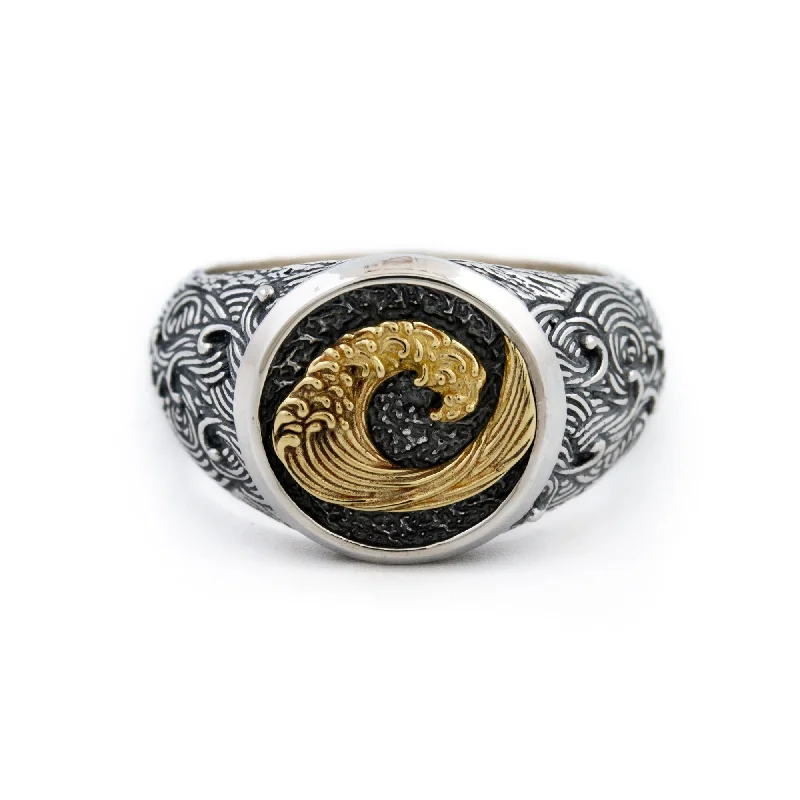 Custom engraved rings for personalized gifts-Mixed "Wave" Signet Ring