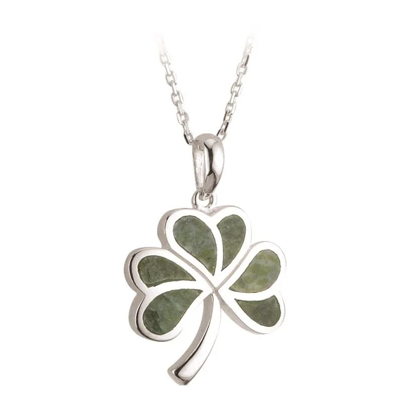 Layered necklaces for trendy fashion-Silver Connemara Marble Shamrock Pendant