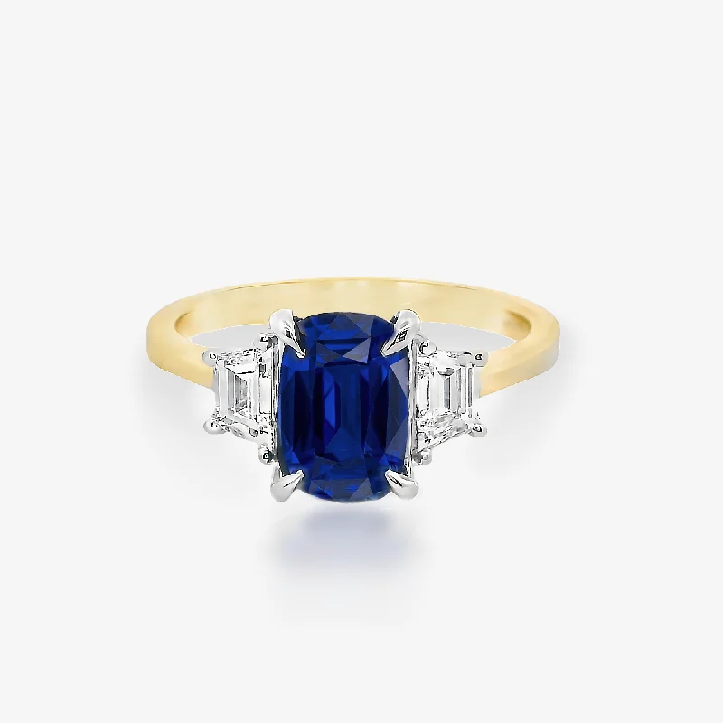 Custom birthstone rings for personalized beauty-2.01CT 3 Stone Blue Sapphire & Diamond Ring