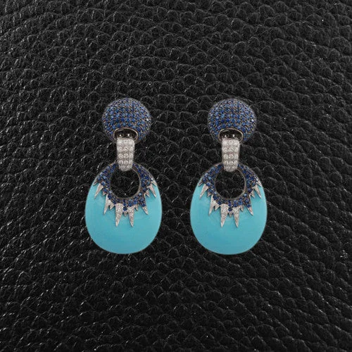 Small dangle earrings for everyday elegance-Turquoise, Sapphire, & Diamond Earrings