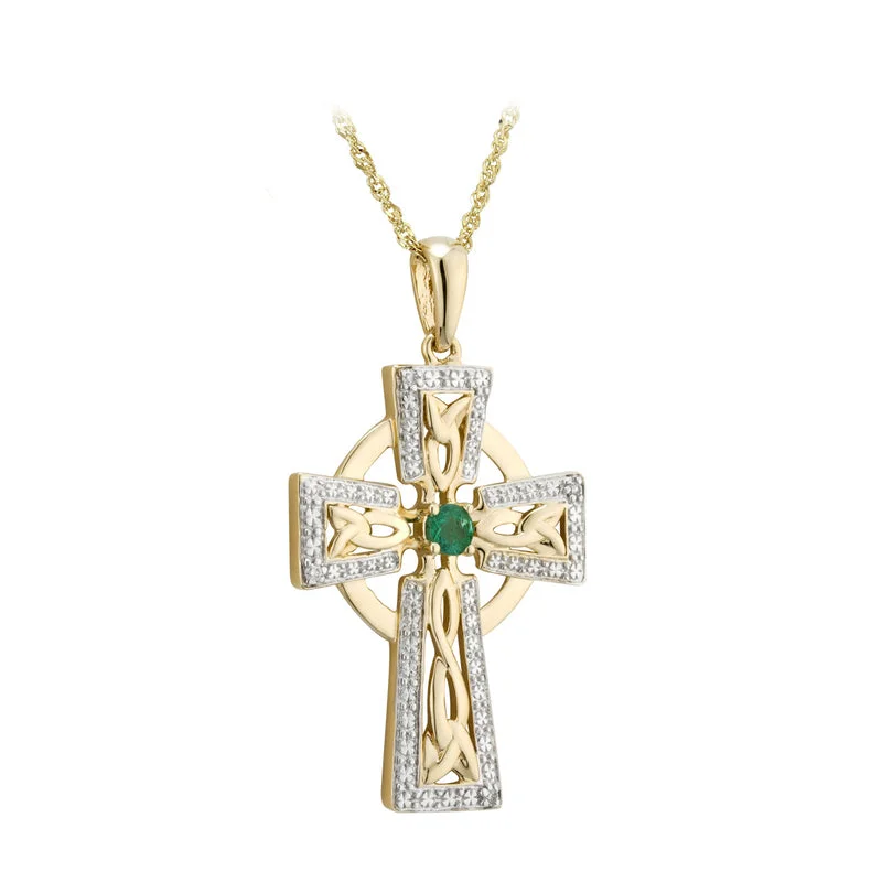 Personalized star sign necklaces for astrology lovers-14K Gold Diamond & Emerald Large Cross