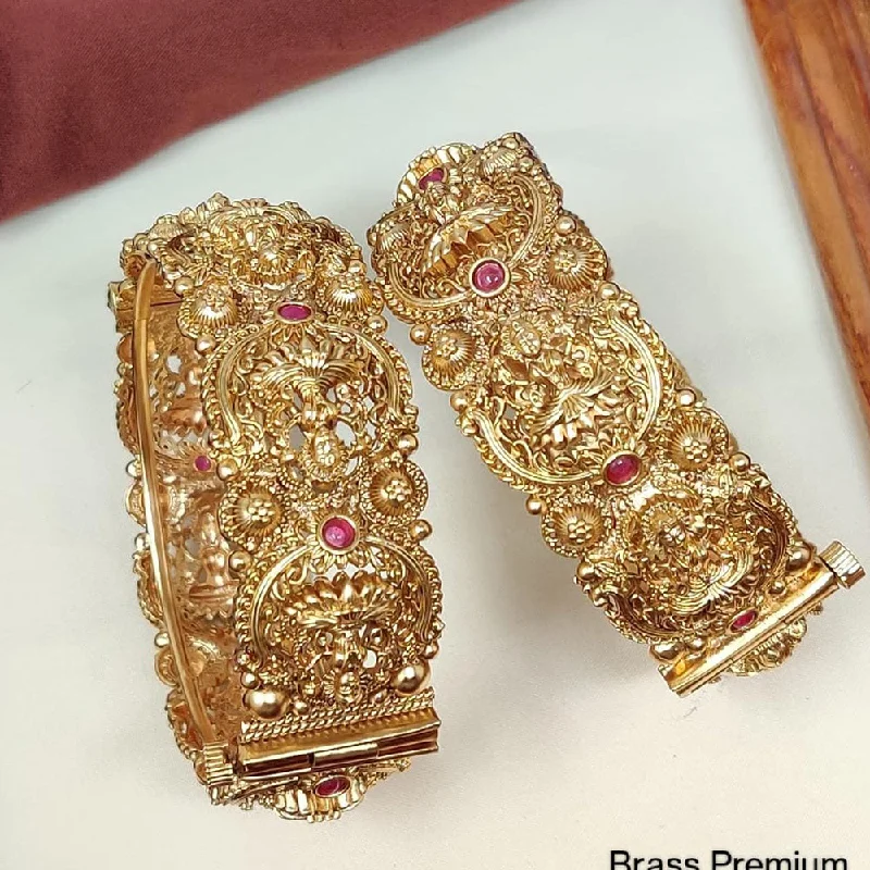 Vintage silver bangles for timeless beauty-Manisha Jewellery Gold Plated Kundan Stone And Meenakari Openable Bangles Set