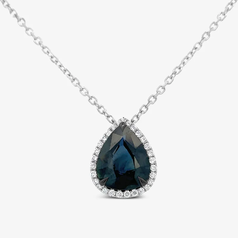 Adjustable cord necklaces for custom wear-9.67CT Blue Sapphire & Diamond Necklace