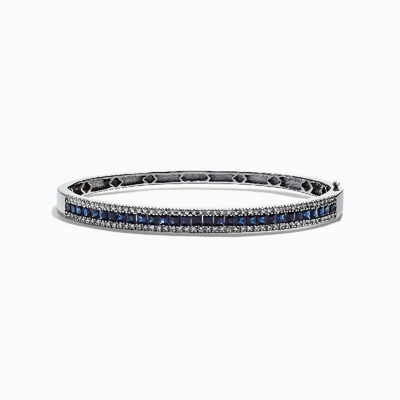 Friendship bracelets with charms for personalized style-Royale Bleu 14K White Gold Natural Blue Sapphire & Diamond Bangle, 3.60 TCW