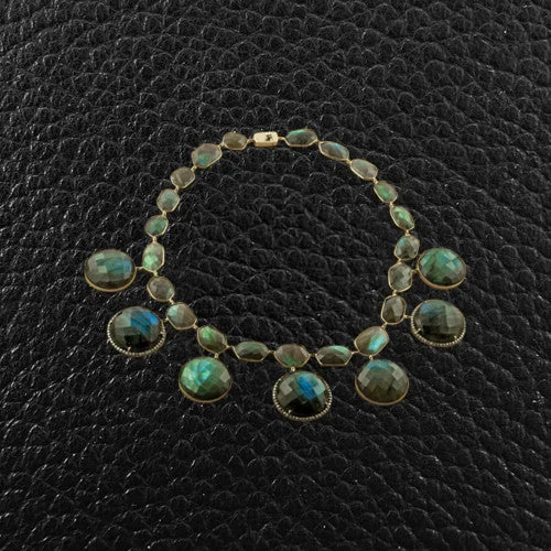 Silver choker necklaces for modern chic looks-Labradorite & Diamond Disc Necklace