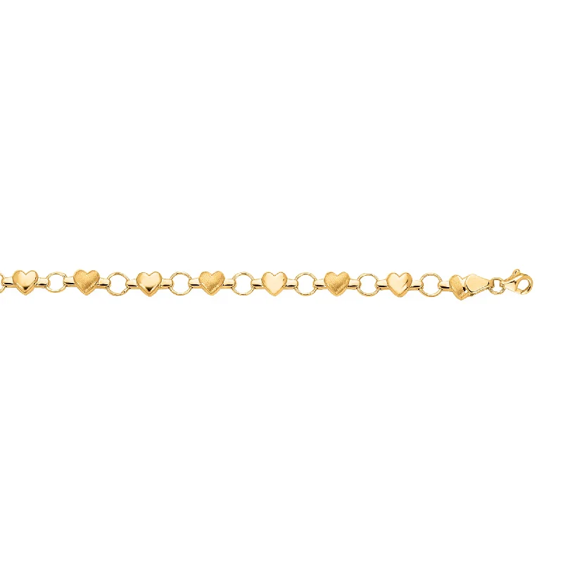 Luxury pearl and diamond bracelets for glamorous fashion-14K Gold Heart & Satin Heart Alternating Bracelet