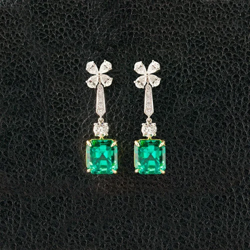 Luxury diamond earrings for special occasions-Emerald & Diamond Dangle Earrings