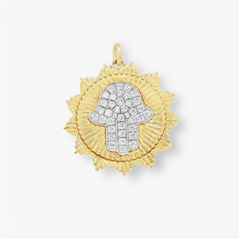 Custom crystal necklaces for personalized gifts-Sunburst Diamond Hamsa Pendant