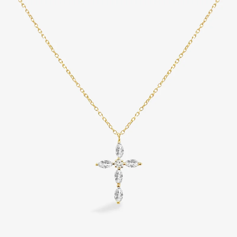 Double pendant necklaces for layered style-Marquise Diamond Pinpoint Cross Necklace