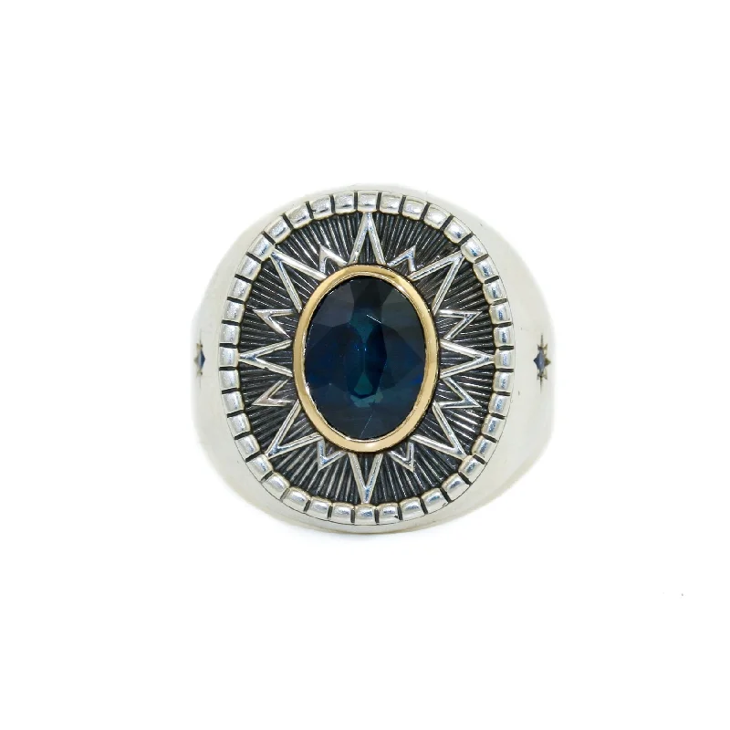 Rose gold rings for romantic charm-Heavy "Sirius" Signet x Blue Montana Sapphire