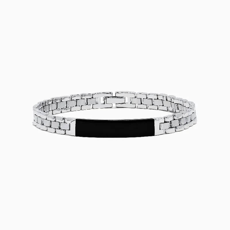 Elegant diamond tennis bracelets for formal occasions-Men's 925 Chain Link Sterling Silver Onyx Bracelet 6.80 TCW