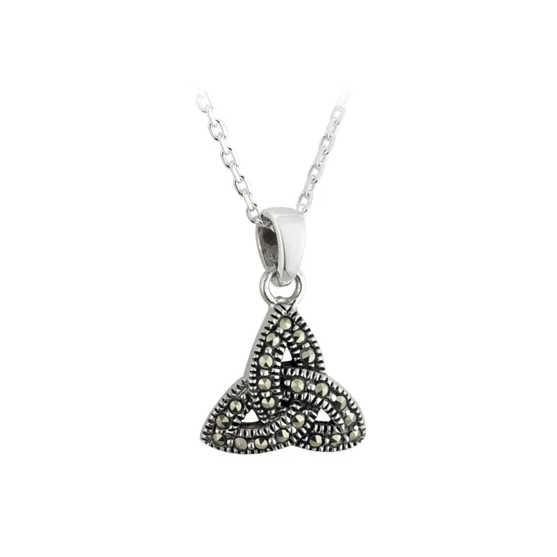 Diamond-studded necklaces for luxury fashion-Silver Trinity Knot Marcasite Pendant