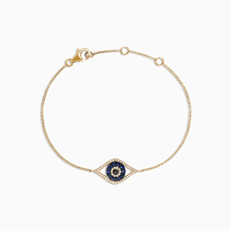 Bold statement bracelets for fashion-forward style-Novelty 14K Yellow Gold Sapphire & Diamond Evil Eye Bracelet, 0.43 TCW