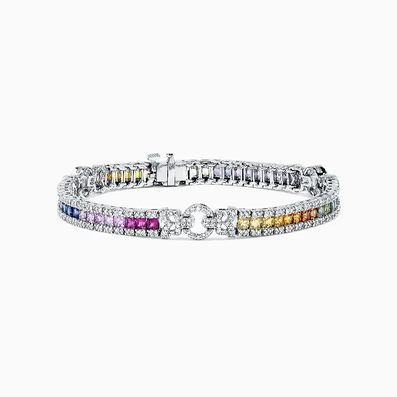 Vintage charm bracelets for nostalgic flair-Watercolors 14K White Gold Multi Sapphire & Diamond Bracelet, 7.66 TCW