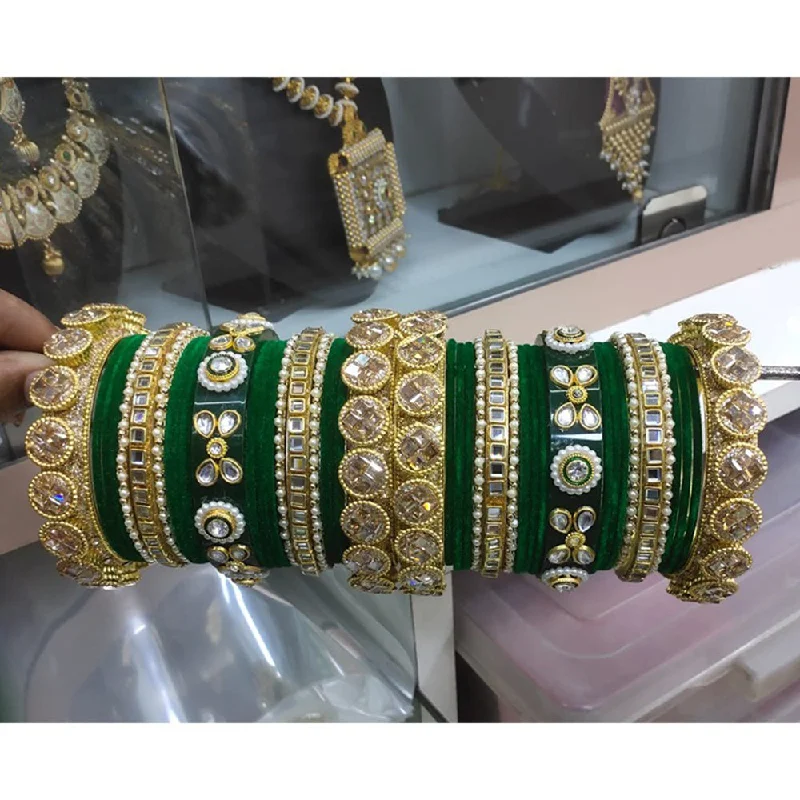 Stylish bangle sets for coordinated fashion-Akruti Collection Crystal Stone And Velvet  Bridal Bangle Set