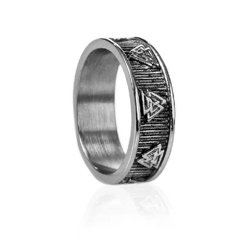 Personalized engravable rings for special occasions-Valknut Band Ring, Stainless Steel