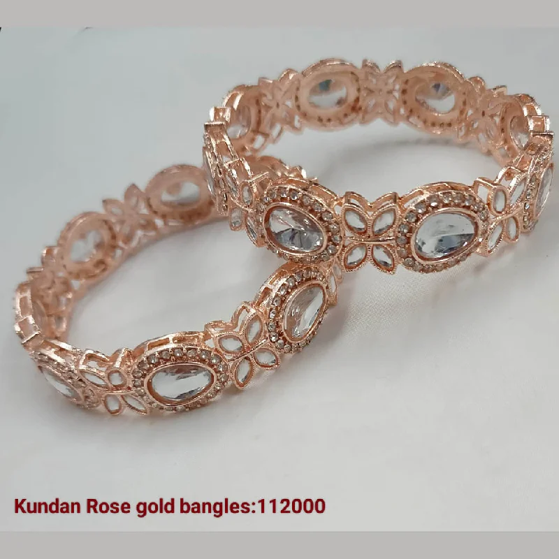 Stacking bangles for trendy layered style-Padmavati Bangles Rose Gold Plated Kundan Bangles Set