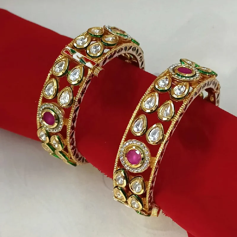 Custom-designed bangles for unique looks-Padmawati Bangles Gold Plated Kundan Openable Bangles Set