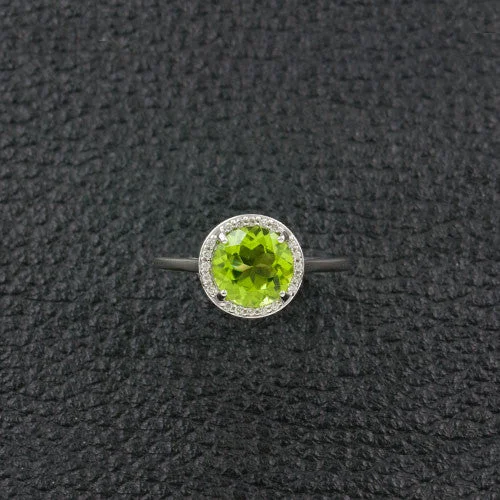 Personalized gold rings for meaningful gifts-Peridot Ring with Diamond Halo