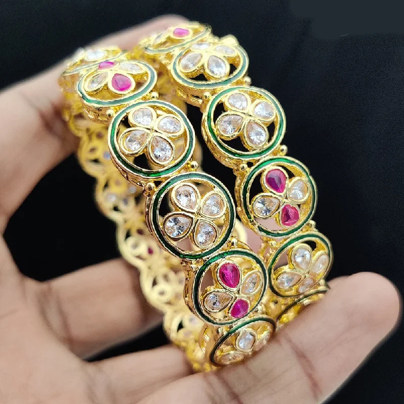 Modern minimalist bangles for sleek style-Jewel Addiction Gold Plated Kundan Bangles Set