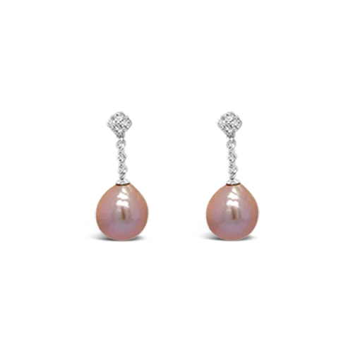 Modern pearl earrings for chic sophistication-Pink Pearl & Diamond Earrings