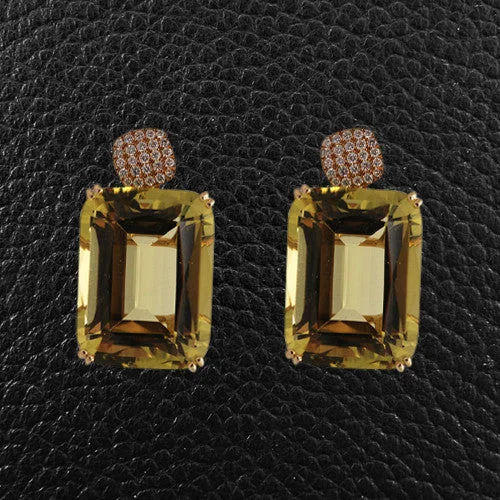 Bold geometric earrings for fashion-forward looks-Lemon Quartz & Diamond Earrings