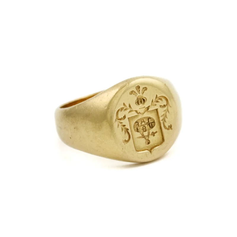 Custom birthstone stack rings for family connections-1910's French Crest Signet