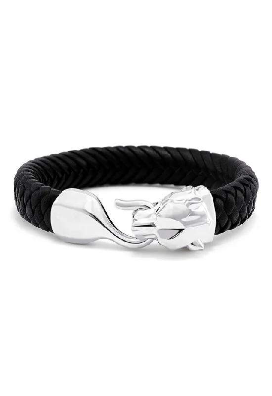 Custom initial bracelets for personalized fashion-Men's 925 Sterling Silver and Genuine Italian Leather Bracelet