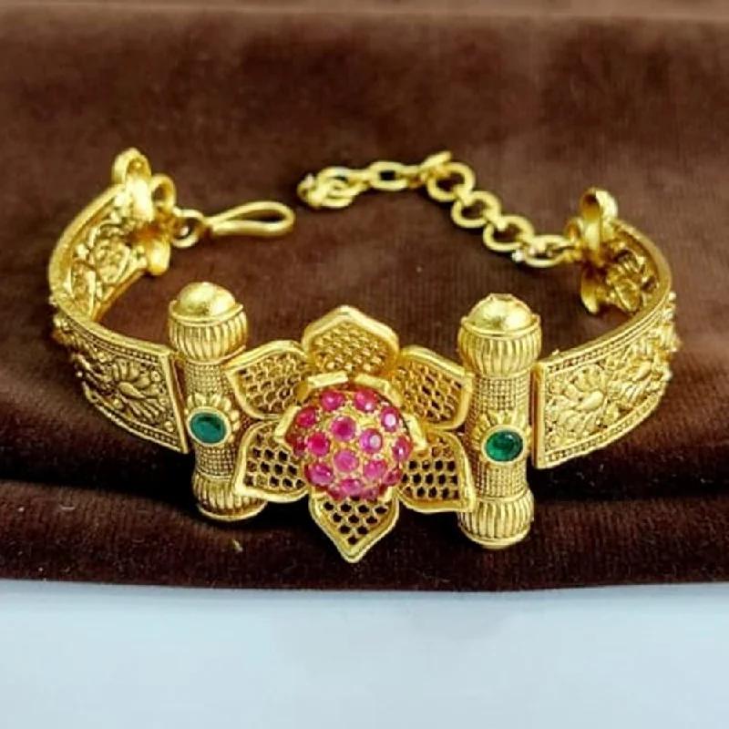 Classic wedding bangles for bridal accessories-Tip Top Jew Ahmedabad Copper Micro Plated Rubby & Green Stone Bracelet