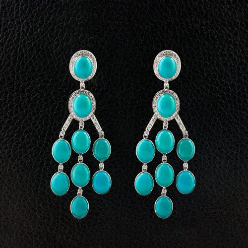 Luxury diamond stud earrings for timeless style-Turquoise & Diamond Dangle Earrings