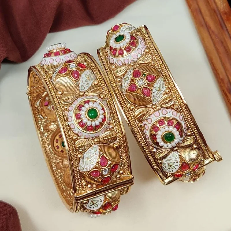 Luxury gold bangles for special occasions-Manisha Jewellery Gold Plated Kundan Stone And Meenakari Openable Bangles Set