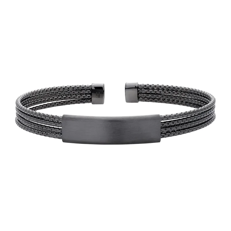 Boho chic bracelets for carefree style-Black Rhodium Finished Sterling Silver 4 Cable ID Cuff Bracelet