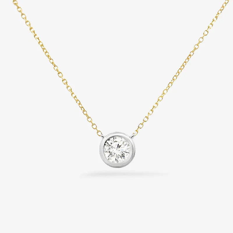 Silver pendant necklaces for classic beauty-Bezel Set Round 0.30CT Diamond Necklace