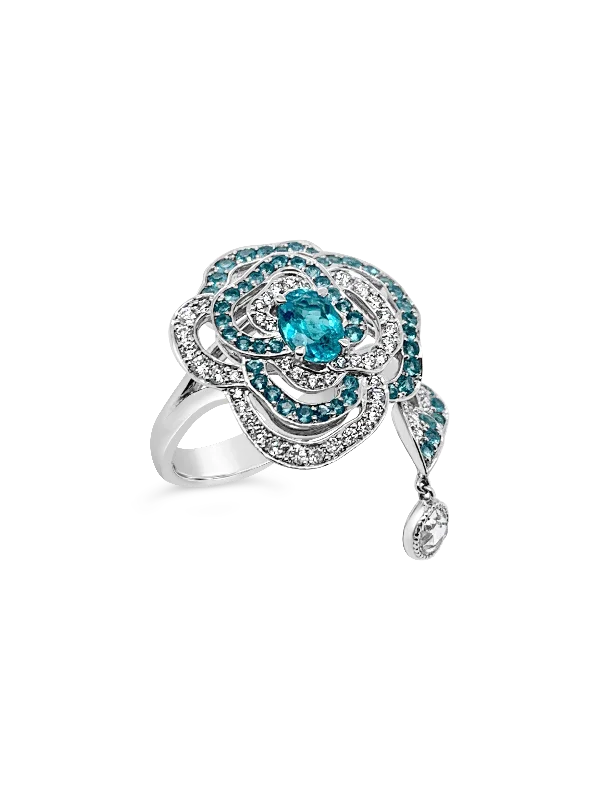 Bold statement rings for eye-catching style-Paraiba & Diamond Flower Ring