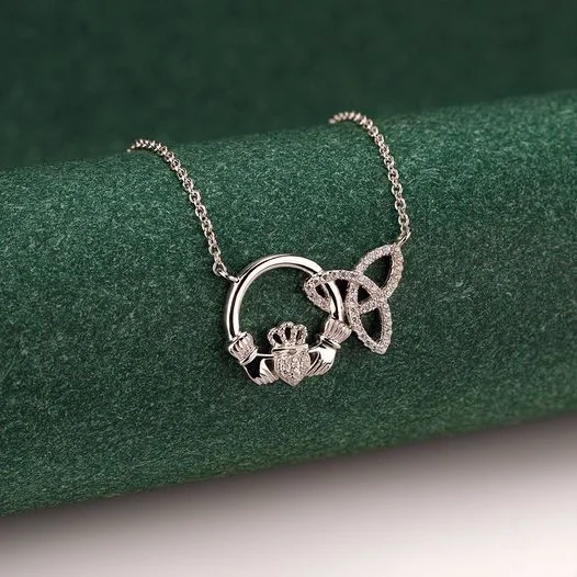 Butterfly pendant necklaces for whimsical style-Silver Interlocking Claddagh Trinity Knot Pendant